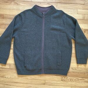 L.L. Bean 100% Merino Lambswool Full-Zip Ribbed Cardigan Sweater Gray XXL